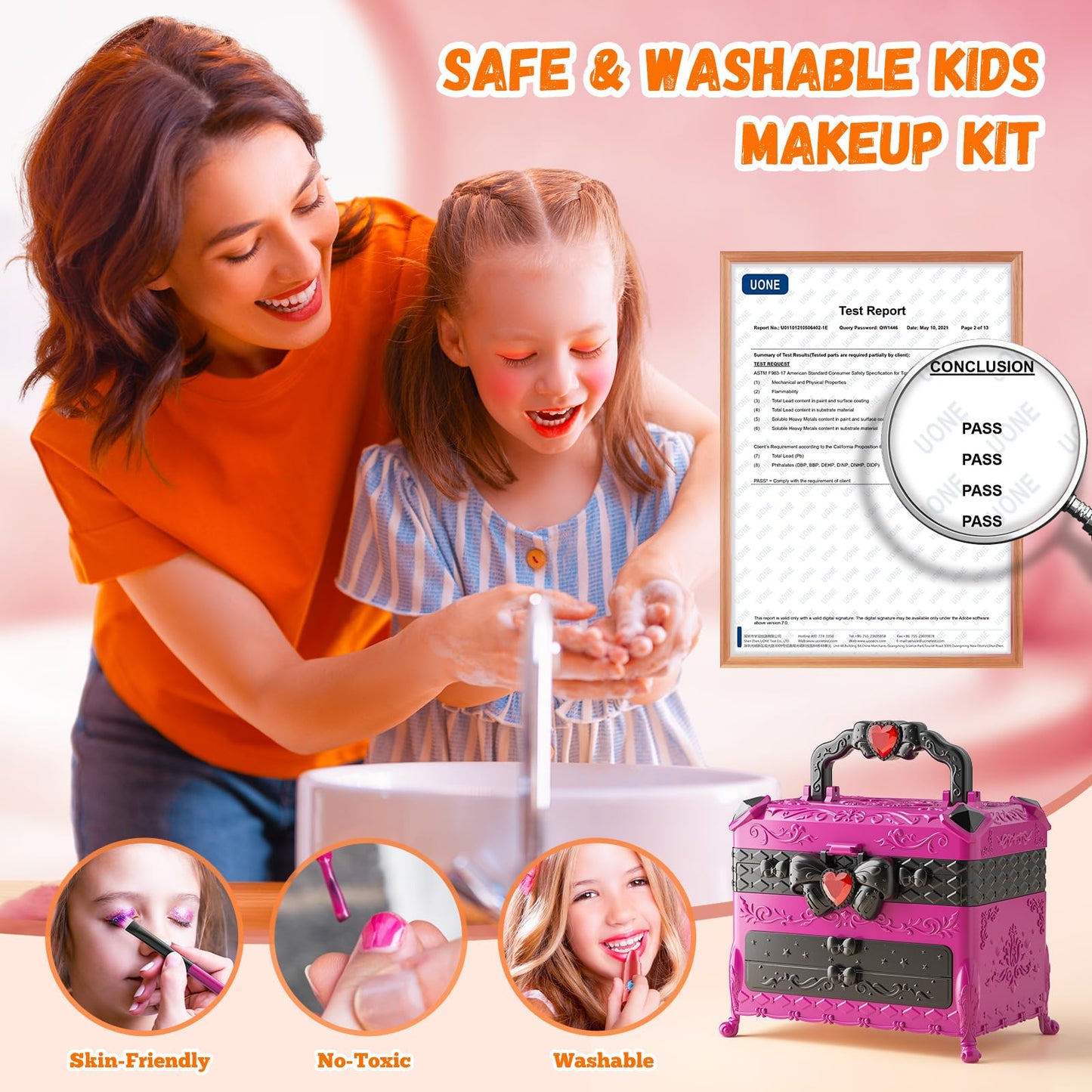 Kids Makeup Kit for Girl - 66Pcs Kids Washable Makeup Kits, Real Makeup Girls Toys Girl Makeup Sets for Toddler Kid Children Chr