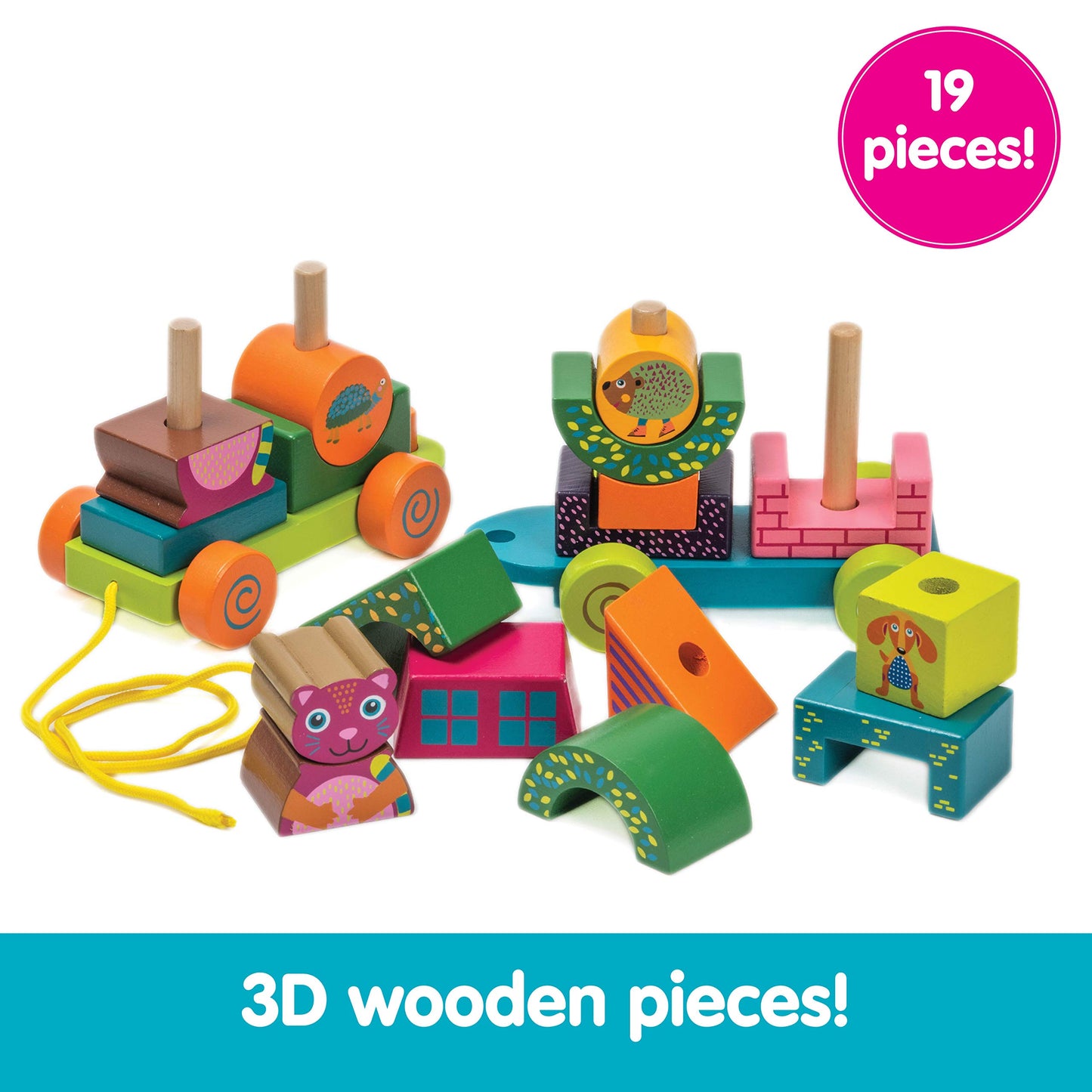 Oops Fun Forest & City Train - Wooden Pull Along Toy And Stacking Puzzle For Toddlers
