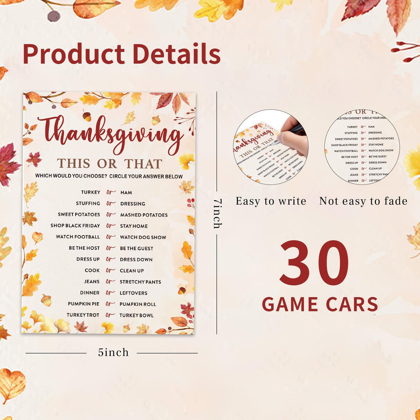 Bltgh Thanksgiving This or That Game Cards Fall Party Activity for Family Friends and Teens  Autumn Holiday Gathering Icebreaker  5x7 Inch