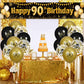 Black Gold 90Th Birthday Decorations For Men Women, Black And Gold Birthday Yard Banner Sign And 18 Pcs 90Th Happy Birthday Balloons For 90Th Anniversary Birthday Party Supplies Outdoor Yard Decor
