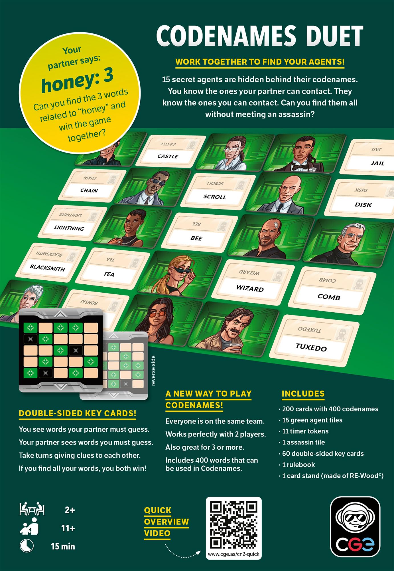 Cge Codenames: Duet Board Game (2Nd Edition) The Top Secret Cooperative Word Association Game For Two Players & Couples Game Nig
