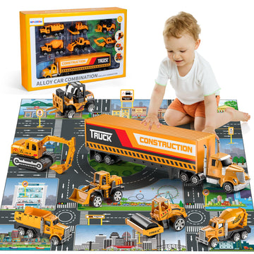 Niplooow Construction Toys For 3 4 5 6 Years Old Boys Girls Kids, Die Cast Metal Truck Toys W/Play Mat, Sand Toys Trucks Excavat