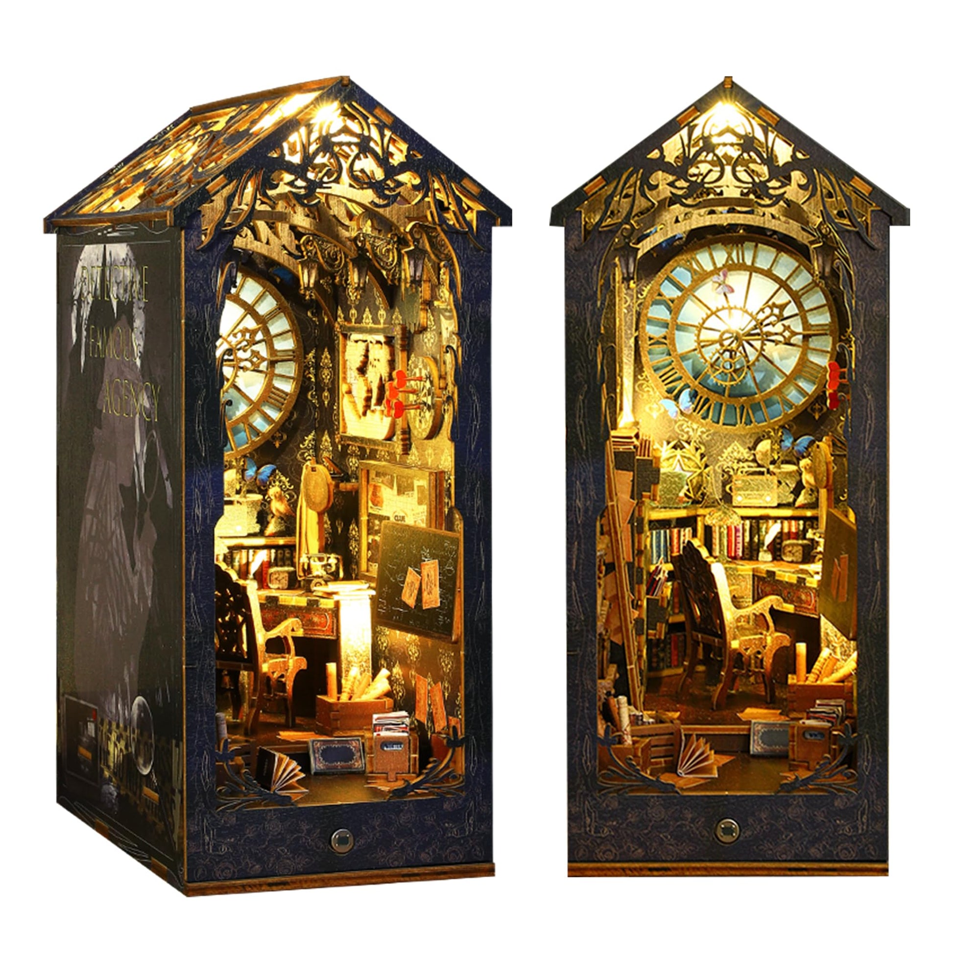 Book Nook Kit, Mojino Diy Miniature 3D Puzzle Wooden Bookends Dollhouse With Led Lights For Bookshelf Decor, Tiny Miniverse Mode