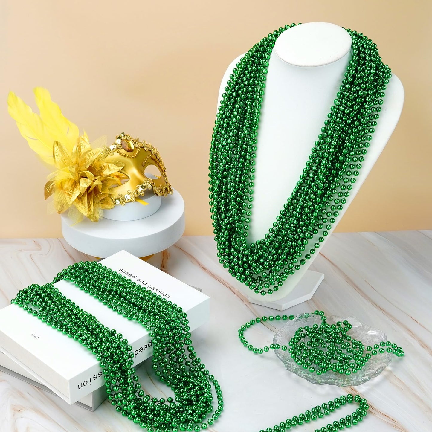 YAXINRUI 144 PCS St. Patricks Day Necklaces, Green Mardi Gras Christmas Bead Necklaces, 33'' St. Patrick's Day Green Beads St. P