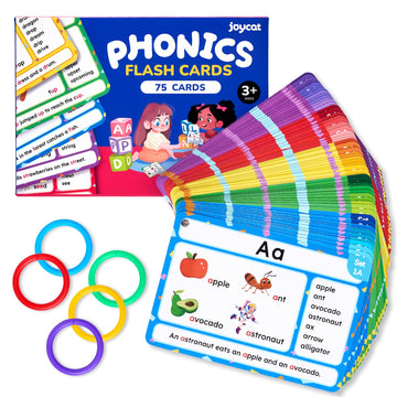 Joycat 75 Pack Phonics Flash Cards-Learn To Read Alphabet And Cvc Words In 25 Stages-Games For Kids Ages 3-8 Preschool Kindergarten 1St 2Nd Grade Homeschool Educational Learning Activities