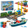HOGOKIDS City Wharf Building Set with Crane - Includes Ship Train Truck  4 Containers with Cargo Harbor Building Blocks | Large Construction Toy for for mature-themeds Teens Kids Girls Boys 6-14+(1373PCS)