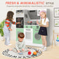 BIERUM Play Kitchen with Realistic Lights & Sounds, Wooden Kitchen Playset with 28 Pcs Toy Food & Cookware Accessories, Toy Kitc