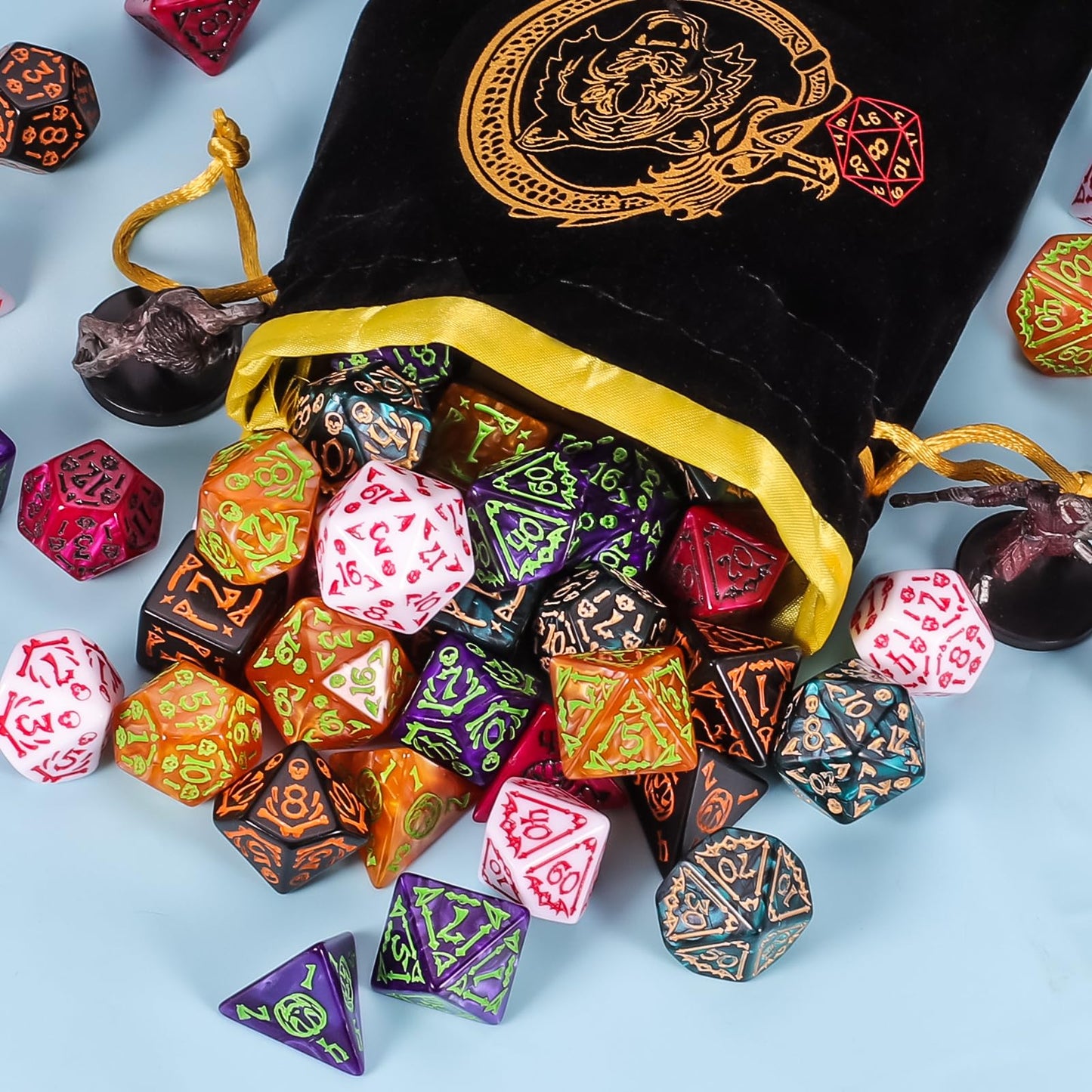 CiaraQ DND Polyhedral Dice Set (42pcs) with A Gold Pattern Drawstring Bag for Dungeons and Dragons RPG MTG Table Games. 6 Sets H