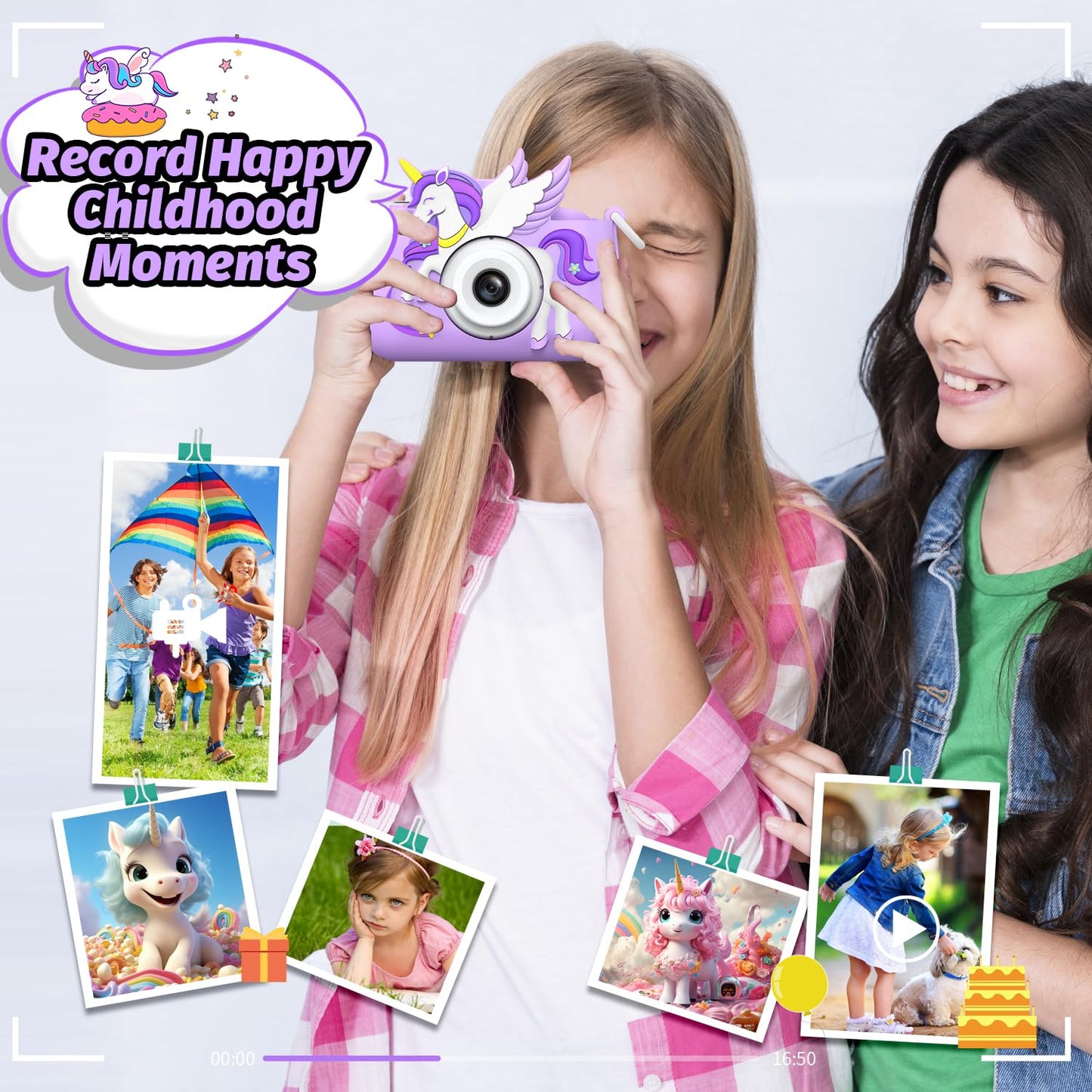 Upgrade Kids Camera For Boys Girls, Toddler Digital Selfie Camera With Cute Protective Cover And 32G Sd Card, Christmas Birthday