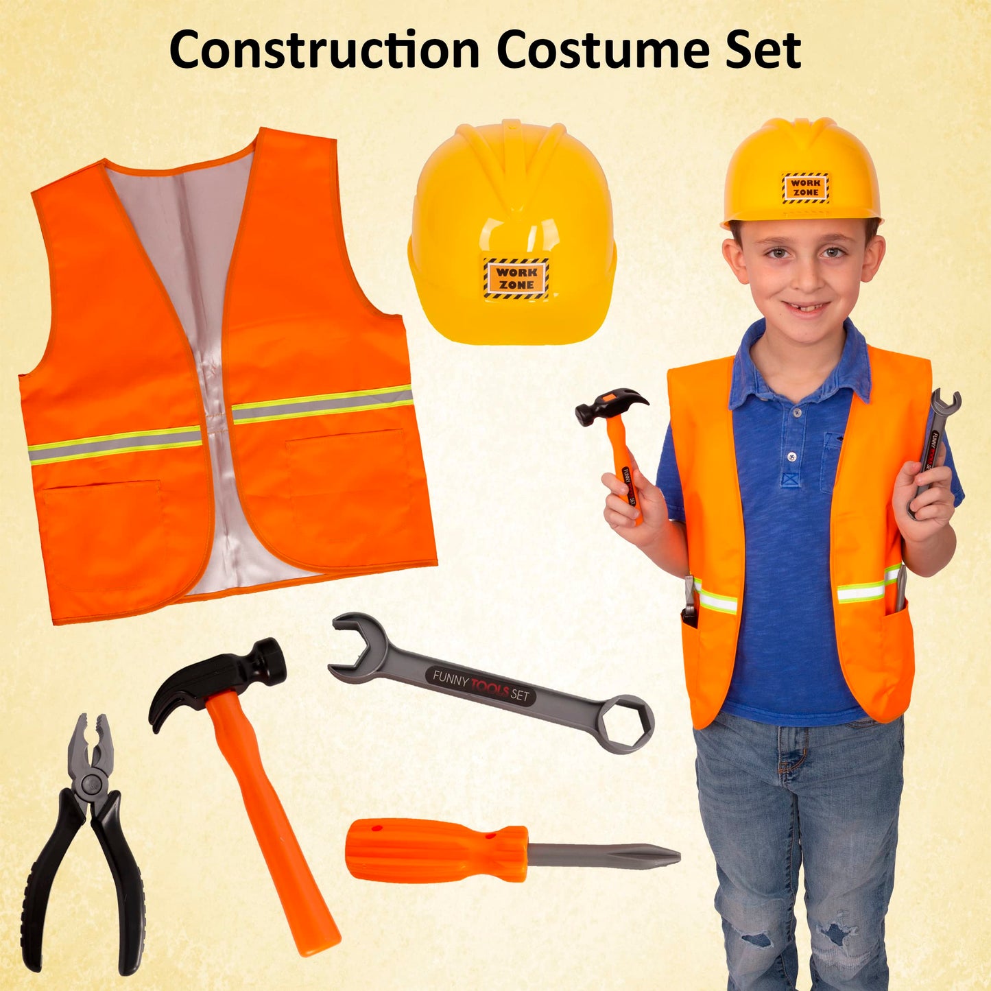 Tigerdoe Construction Costume For Kids - Construction Hat And Costume Vest - Dress Up Accessories For Children (3 Costume Sets - Construction, Swat And Fireman Costume)