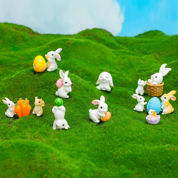 Easter Bunny Dolls, Easter Eggs, Miniature Rabbit Figurines Set,Diy Decorative Items For Miniature Garden Landscaping (17+1)