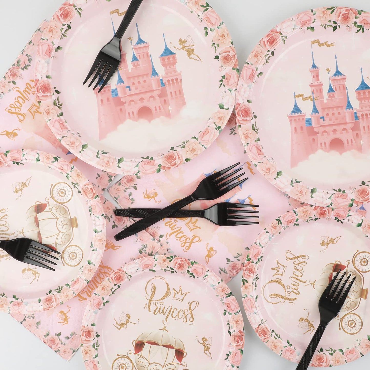 96 Pcs Princess Party Plates And Napkins Party Supplies Pink Floral Princess Party Tableware Set Princess Party Decorations Favo