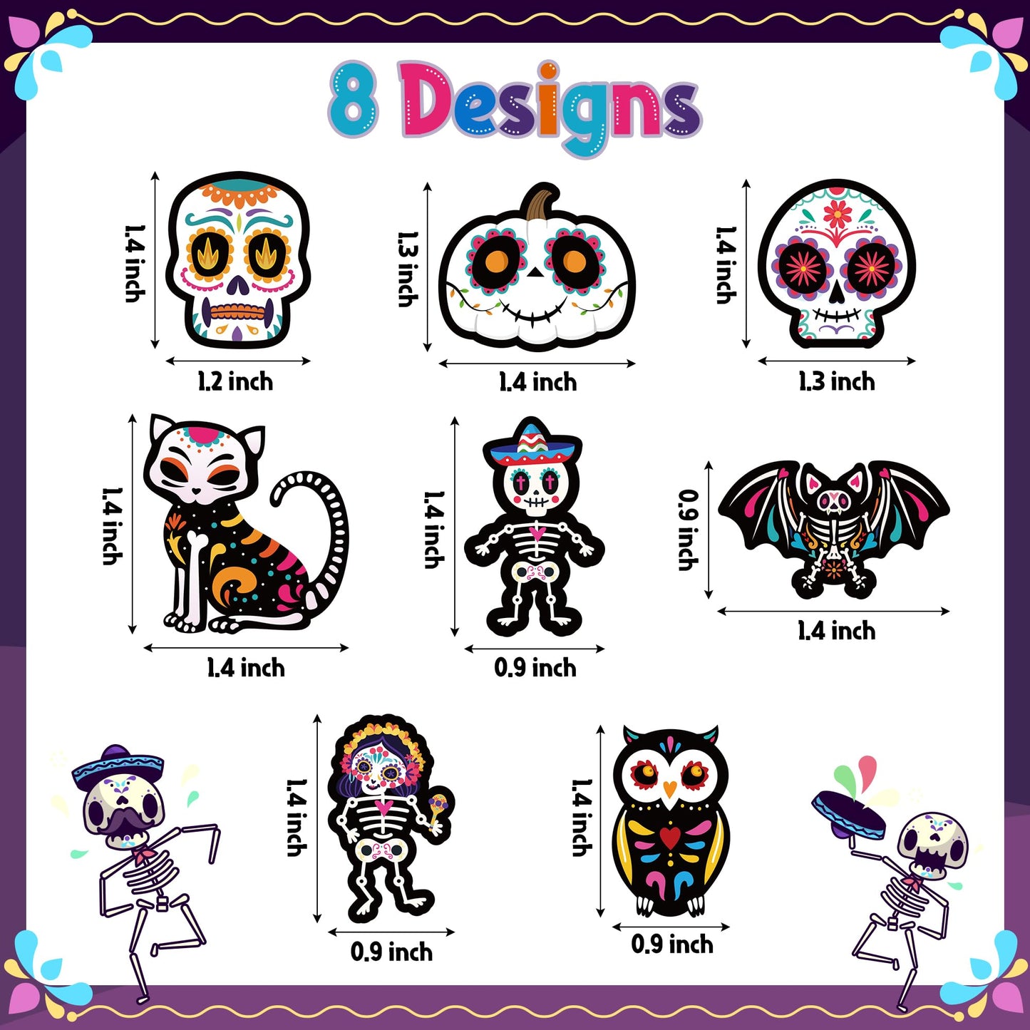 Beyumi 1000Pcs Day Of The Dead Stickers Dia De Los Muertos Colorful Sugar Skull Skeleton Cat Stickers Waterproof Halloween Mexican Fiesta Stickers Decals For Laptop Water Bottle Kids Party Supplies