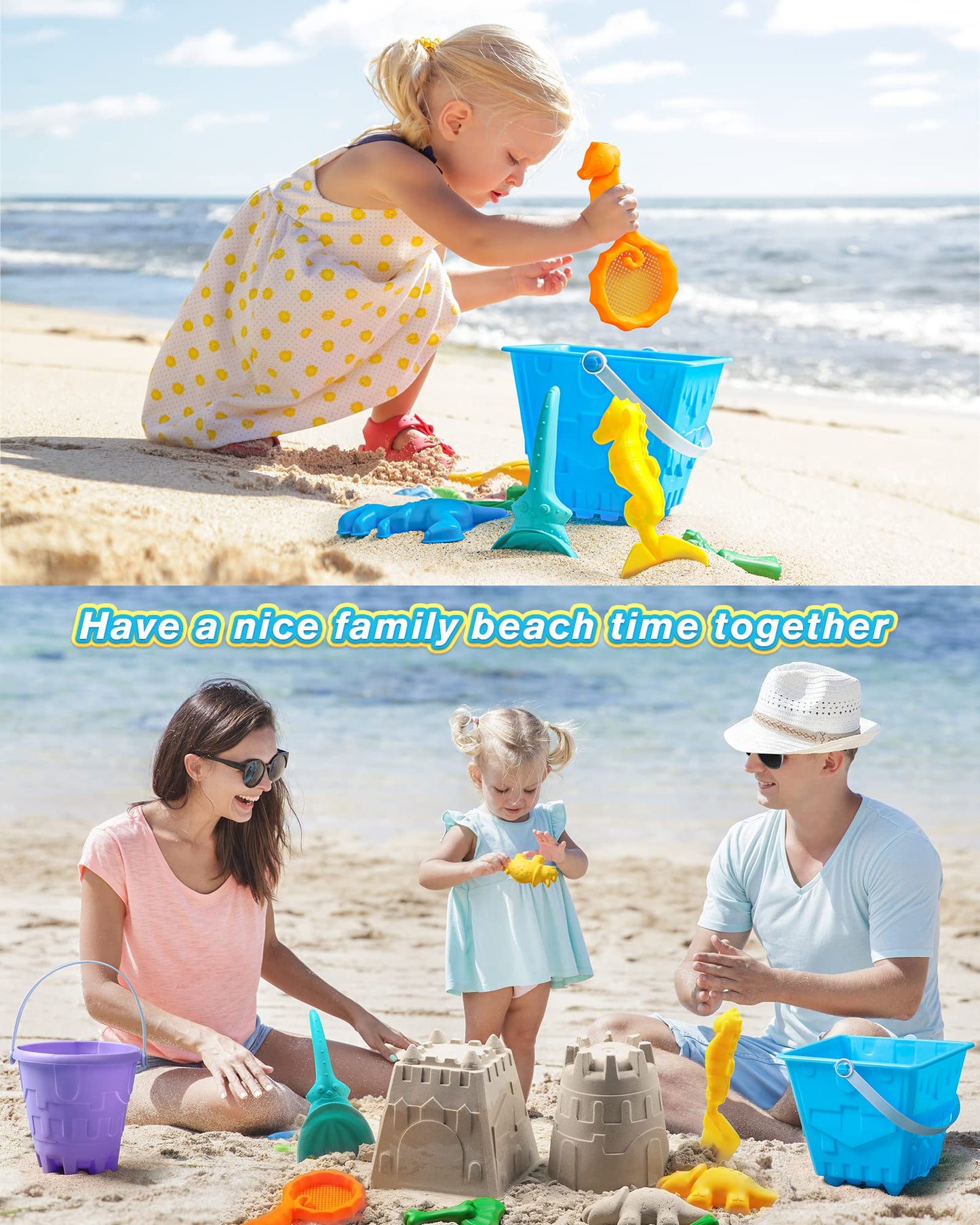 DISHIO Beach Sand Toys for Kids Sand Box Beach Toys with Mesh Bag,Sand Castle Bucket and Shovel,Sand Molds,Waterig Can, Sieve, D