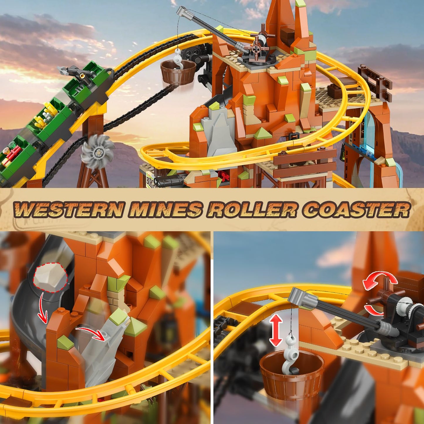 INSOON Western Roller Coaster Building Set  Rollercoaster Building Toy with Mine Train  Lifting Chain Drive  Carriage  1270PCS Mining Coaster Model Playset Gift for mature-themeds Teens Kids Boys Girls 10-12+