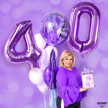 Katchon, Giant 40Th Birthday Balloons Purple - 40 Inch | Purple 40 Balloon, Purple 40Th Birthday Decorations | 40Th Birthday Purple Balloon, 40 Balloon Numbers For 40 Years Old Birthday Decorations