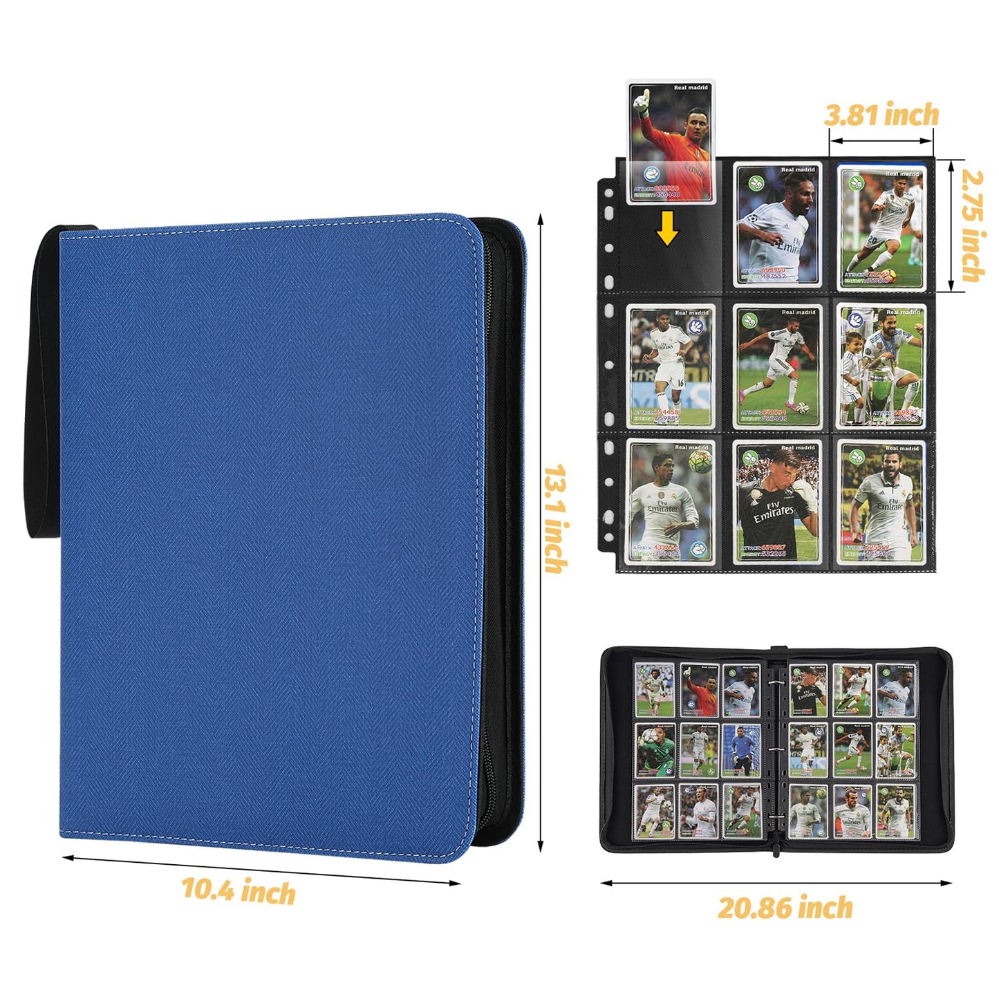 GERMUN 9 Pocket Card Binder  enhanced Zip Trading Card Binder  720 Double Sided Pocket PU Card Collection Binder  Collector Card Album  Card Folder for MTG  TCG  Sports Cards  Game Cards (Blue1)