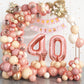 40Th Birthday Decorations For Women,Rose Gold 40Th Birthday Balloon Arch Garland Kit With Happy 40Th Birthday Number 40 Foil Bal