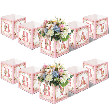 Jetec 10 Piece 7X 7X 7 Inch Baby Shower Centerpiece Boxes Baby Shower Party Decorations Table Display With Letters Gender Reveal Party Favor Block Holder(Floral Style)