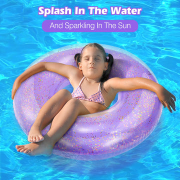 Moko Swim Rings With Glitter, 90Cm Diameter Inflatable Pool Float Swimming Pool Float Tube Round Shaped Swimming Tube Water Fun Beach Pool Toys For Summer Party For Kids Adults, Purple