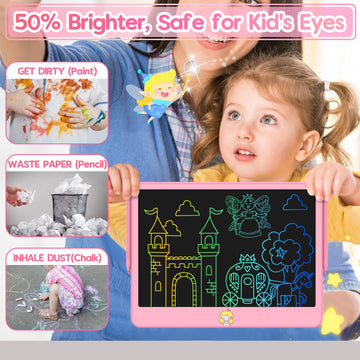 Hockvill Lcd Writing Tablet For Kids 12 Inch, Toys For Boys Girls Drawing Pad For 3 4 5 6 7 Year Old Kids Toys, Easter Basket Stuffer For Kids, Toddler Erasable Doodle Board Travel Essentials - Pink