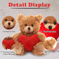 Plushland Mocha Teddy Bear With Customized Message On Embroidered Heart, Stuffed Animal Plush Toys - Valentine Personalized Gift