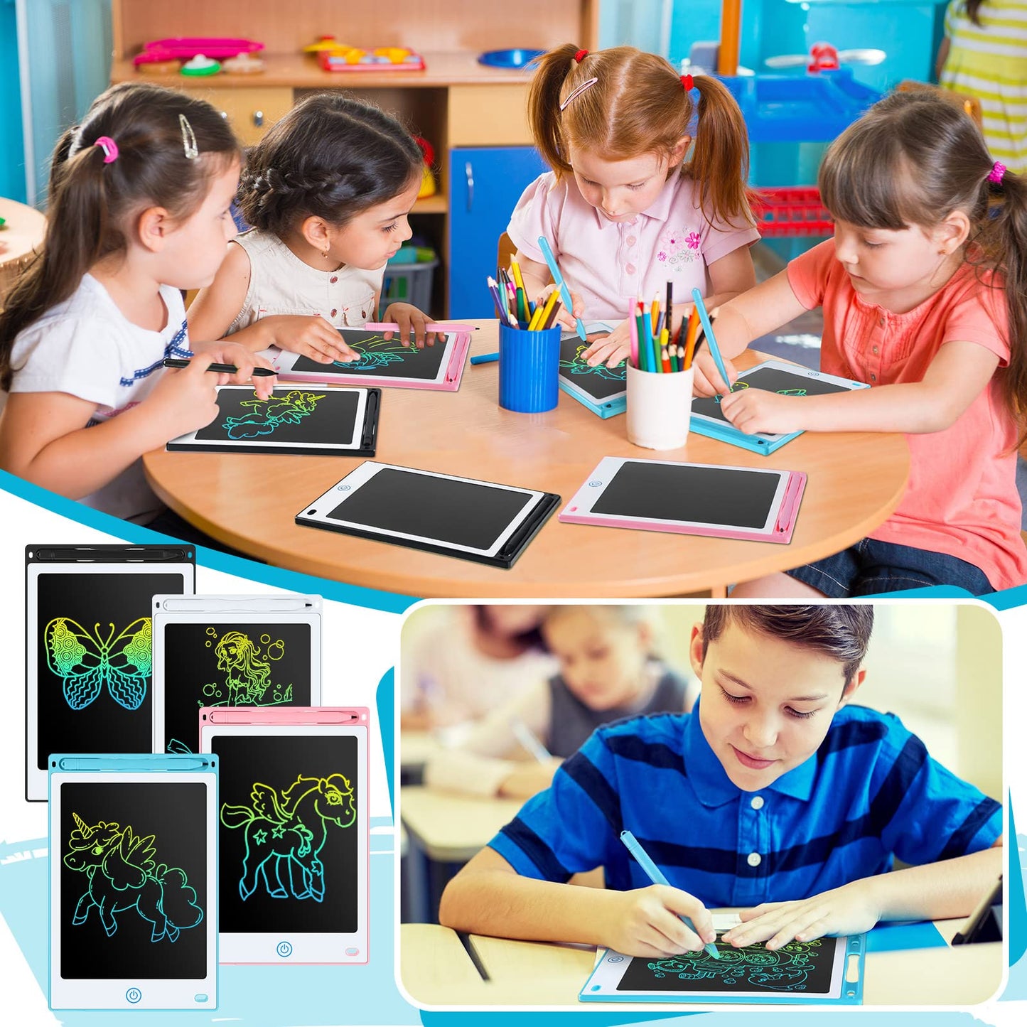 Epakh 16 PCS LCD Writing Tablet for Kids - 8.5 Inch Reusable Writing Board Drawing Doodle Pad Gift for Girl & Boy, Toddlers, Bac