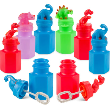 Dinosaur Bubbles Party Favors for Kids - (12-Pack Bulk) Assorted 3-Inch Dino Bubble Bottles with Bubble Wands, Outdoor Summer To