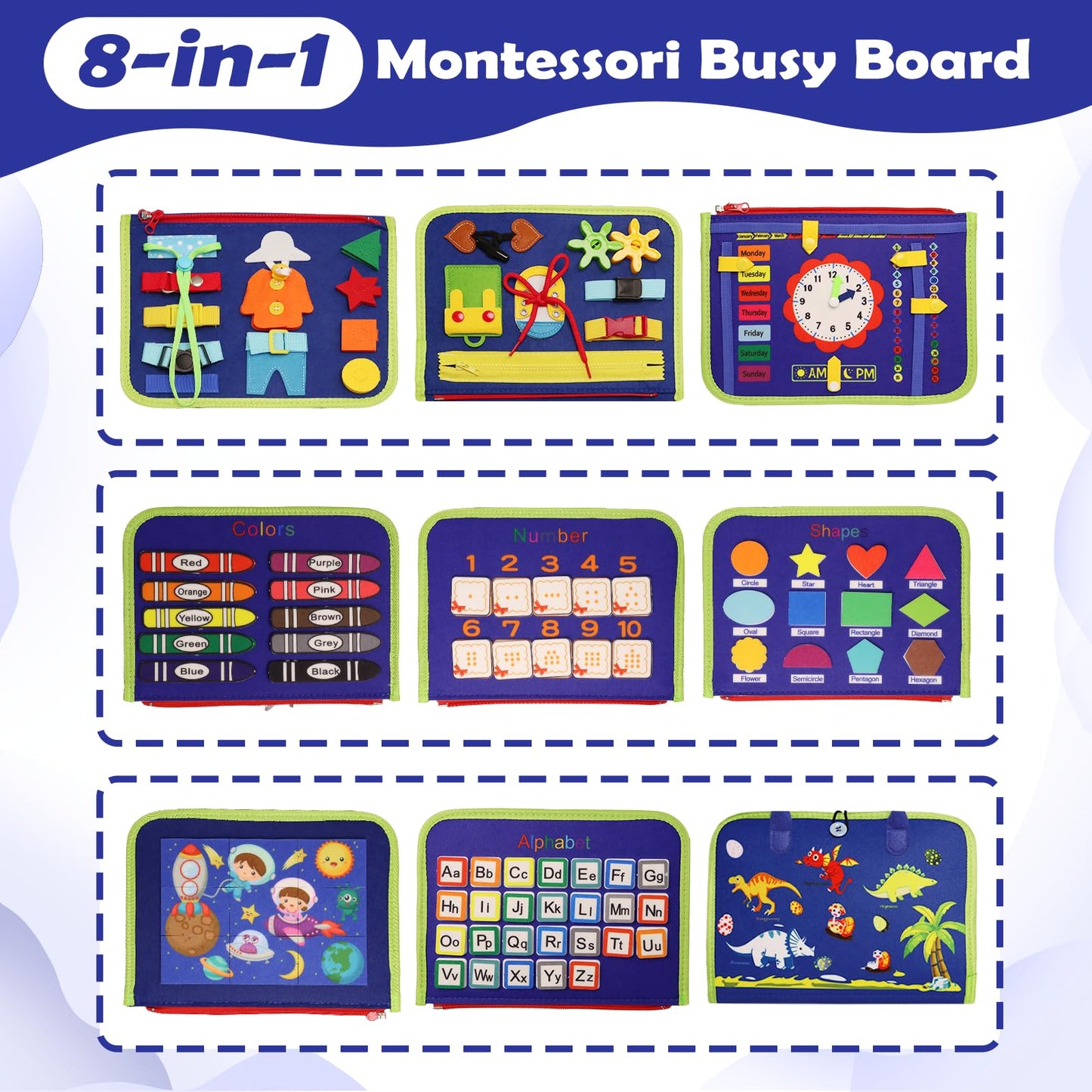 Majavi Toddler Busy Board Montessori Toys For 1 2 3 4 Year Old, Busy Book Sensory Educational Activities For Learning Fine Motor