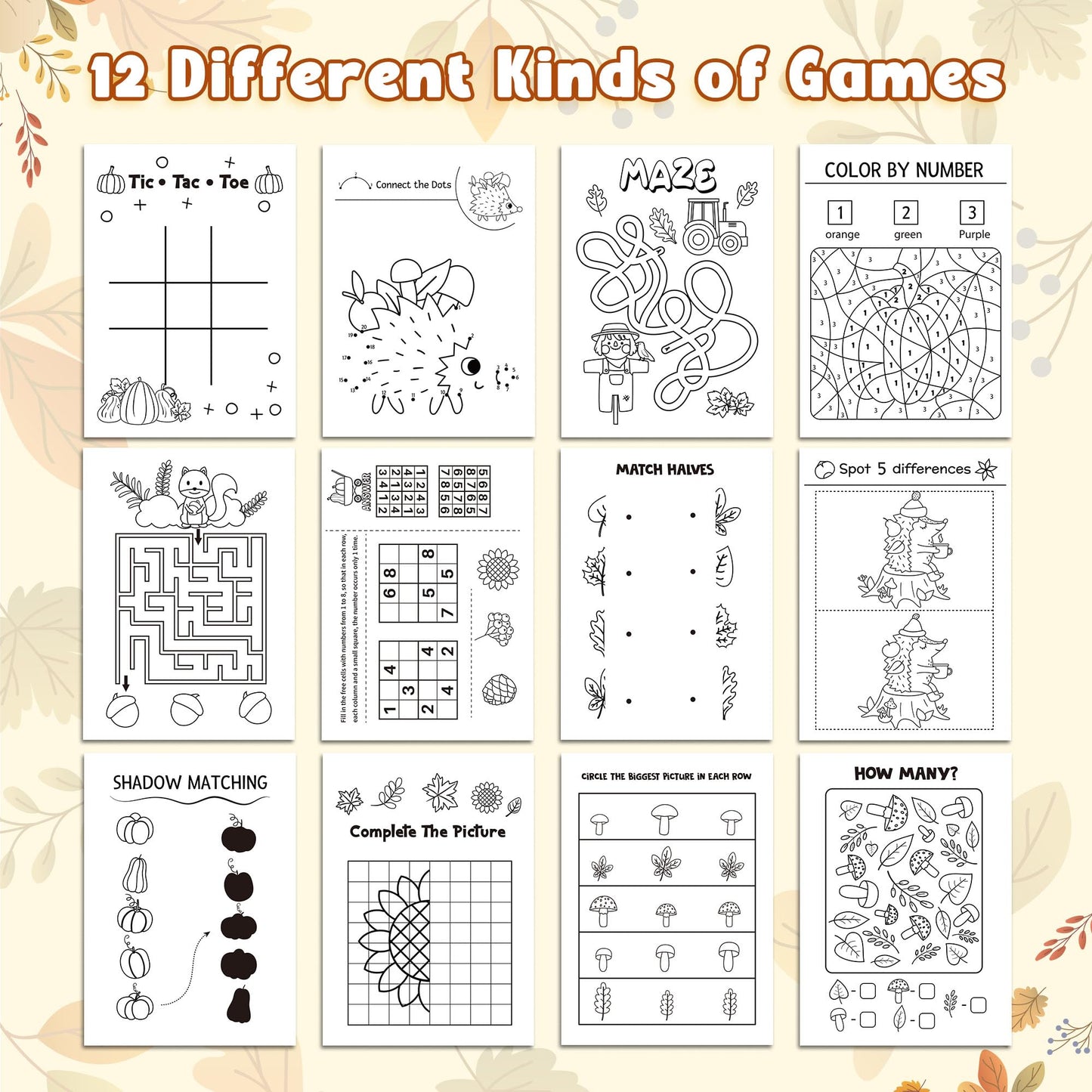 Fall Activity Books for Kids - 24Pcs Autumn Theme Mini Games Coloring Book Set Bulk DIY Art Drawing Mazes Word Search Word Scram