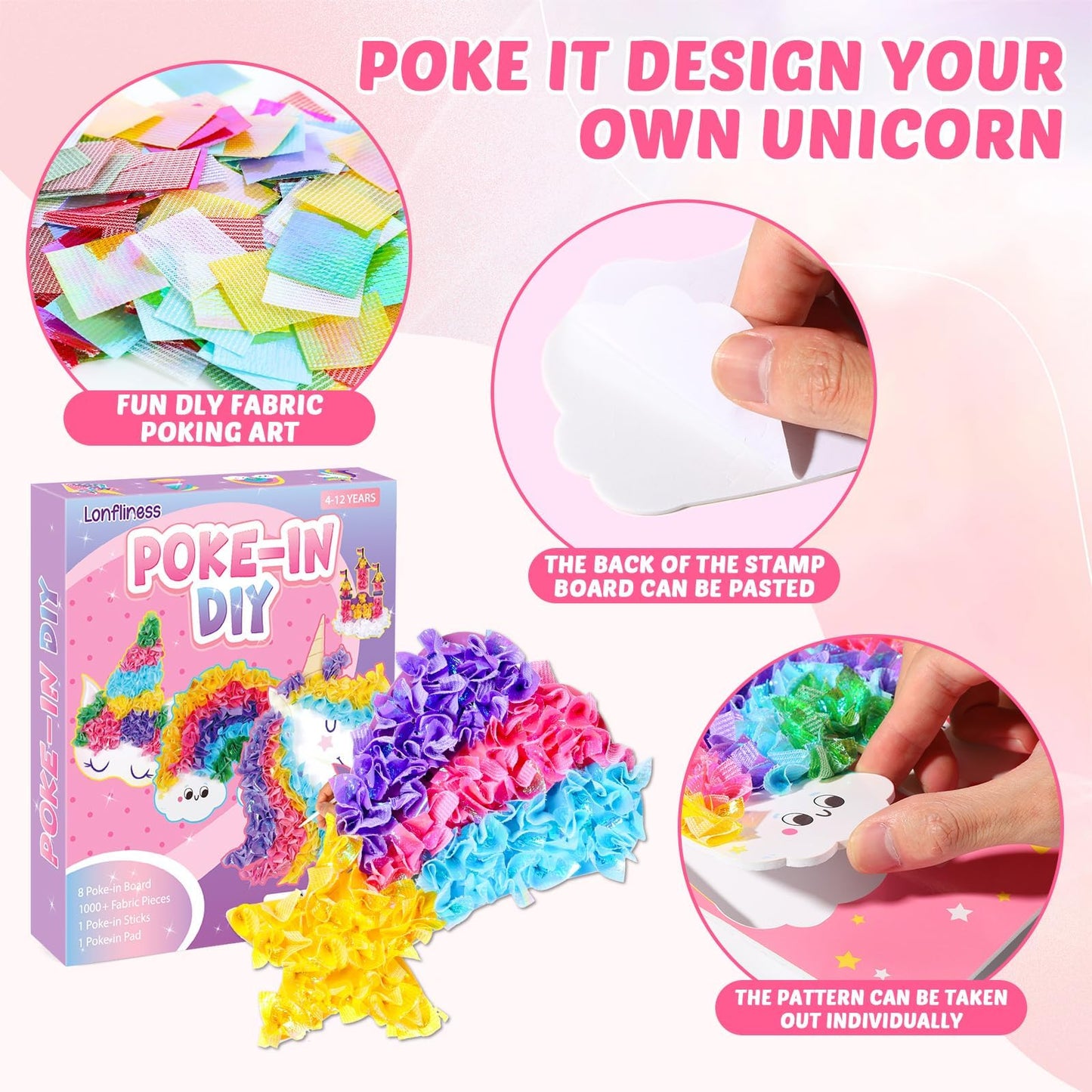 Lonfliness 8PCS Poke-in Craft and Art Kit for Kid Unicorn Theme No-Mess Fabric Sewing Art Girls Boys 4-12 Puzzle Puncture Painti