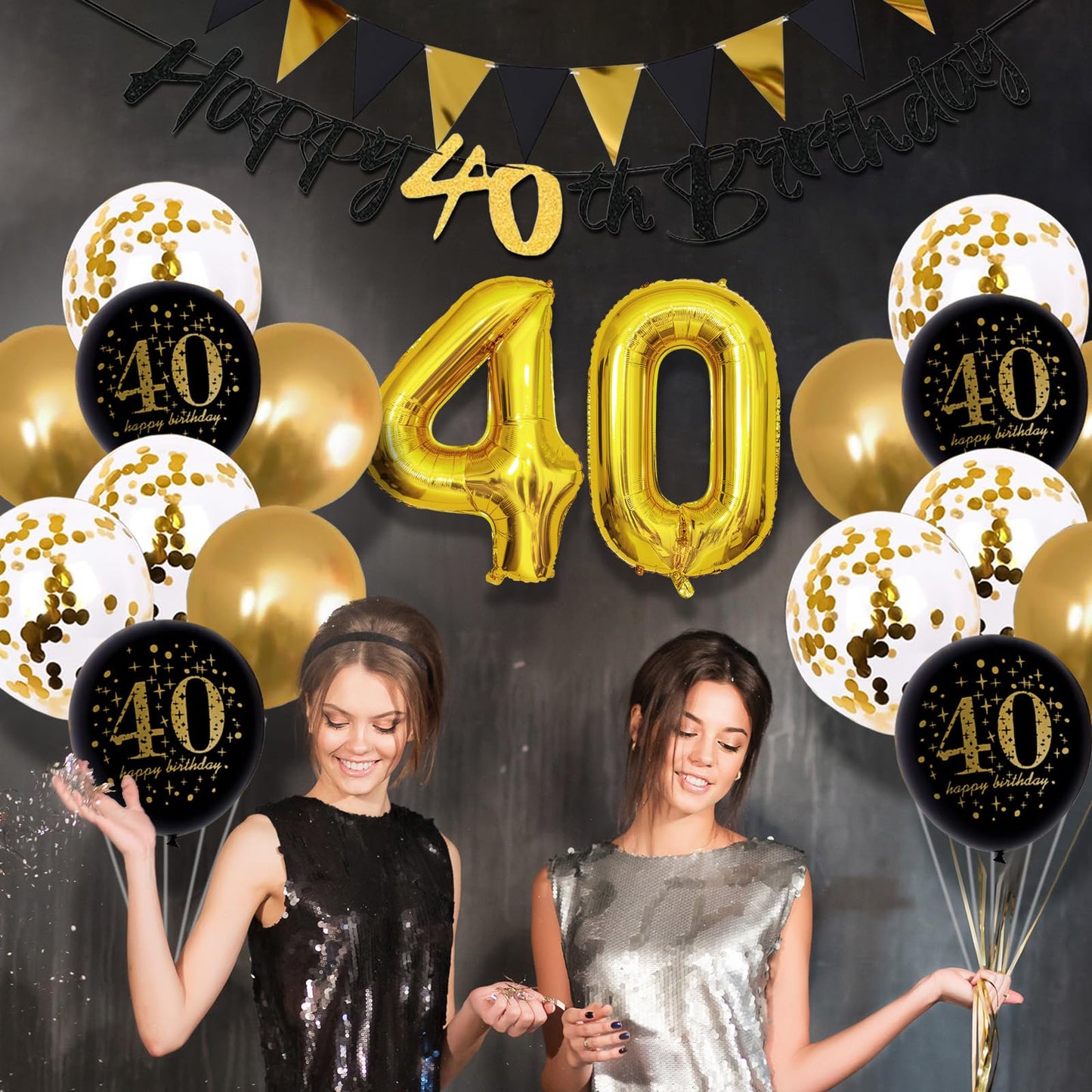 Jobkoo 40Th Birthday Decorations For Man, Black Gold 40Th Birthday Balloons Black Happy 40Th Birthday Banner 40Th Birthday Cake