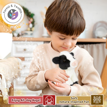 Forest & Twelfth 6'' Stuffed Cow Soft Plush Toy, Cute Stuffed Animal For Boys And Girls, Realistic Looking Small Stuffed Animals