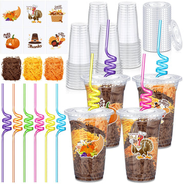 Qinyoung 24 Set Creative Fall Thanksgiving Classroom Gifts for Student Kid Thanksgiving Fall Gift Cups for Candy Treats Snack To