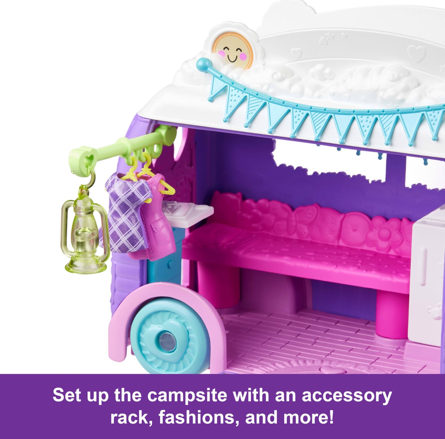 Polly Pocket Doll & Pet Playset, Travel Toy With Camping & Food Accessories, Glamping Camper Van