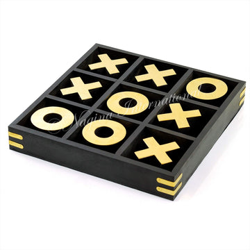 10' Large Elegant Premium Black Tic Tac Toe Board Game | Wooden Puzzle Game | Coffee Table Wooden Decor & Games | Lightweight Gold Plated Pieces