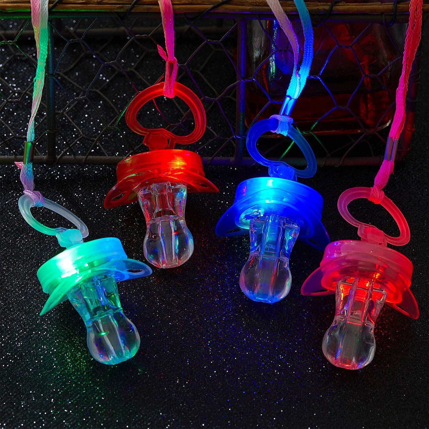 Gejoy 8 Pieces Led Light up Pacifier Necklace Glowing Flashing Halloween Party Favors Led Light Pacifiers Toy for Boy, Girls and