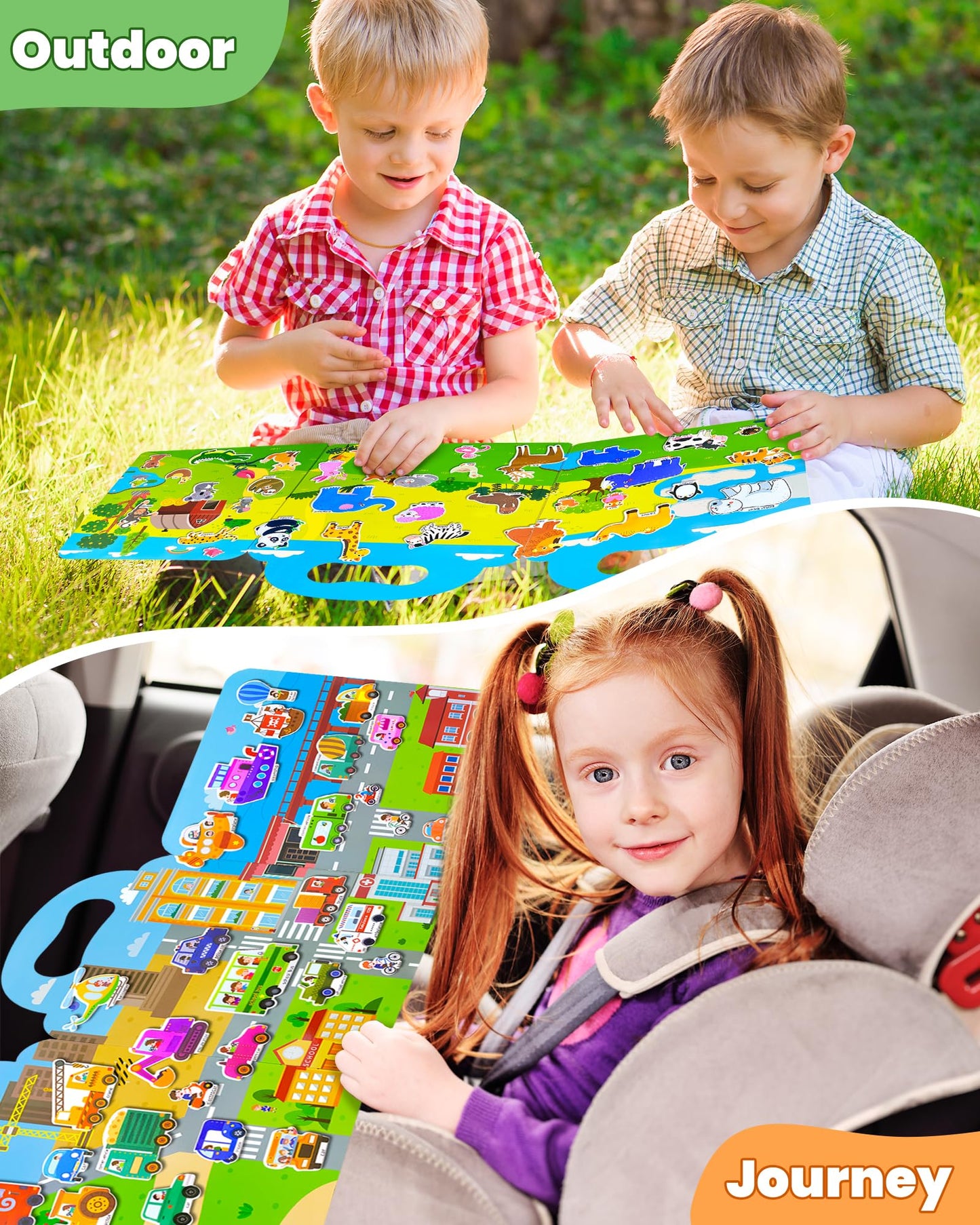 Walenced Puffy Reusable Sticker Book For Toddlers 2-4 Years, 3 Sets Stickers For Kids, Toddler Sticker Book Ages 1-3, 96 Pcs Tod