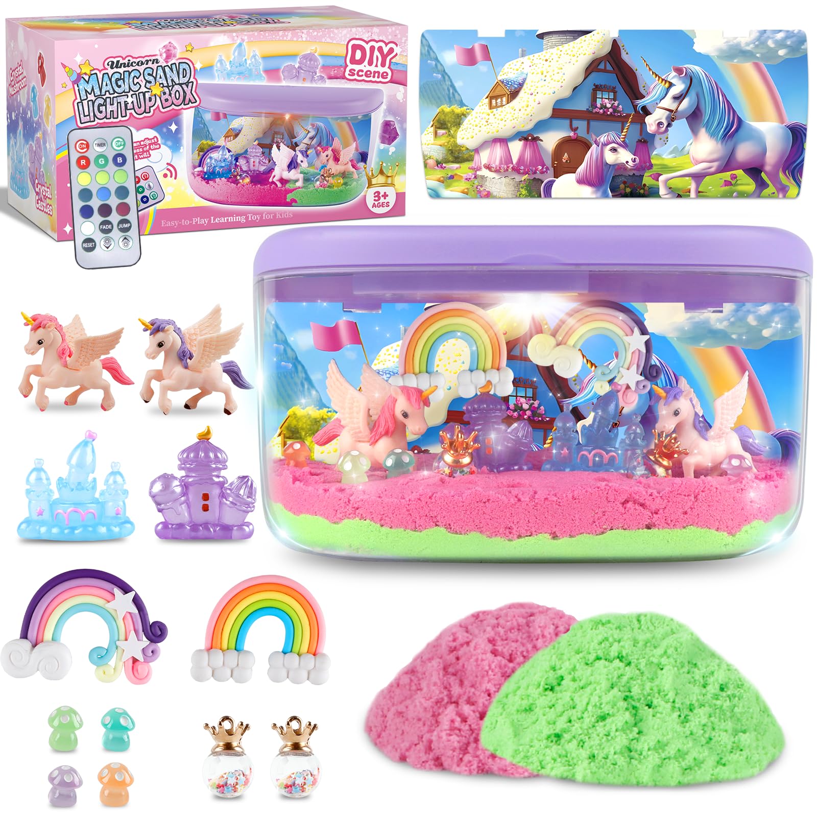 Plunack Unicorn Terrarium Light Up Kit for Girls - Birthday Gifts, Christmas Toy for Girls Age 4-5-6-7-8-11, DIY LED Night Light