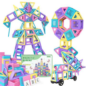 Rurvale 100Pcs Magnetic Tiles, Magnet Blocks For 3 4 5 6 7 8 Year Old Boys Girls, Learning Educational Stem Toys For Toddlers 3-5, 4-8, Building Blocks For Kids Ages 3+ Birthday Gifts