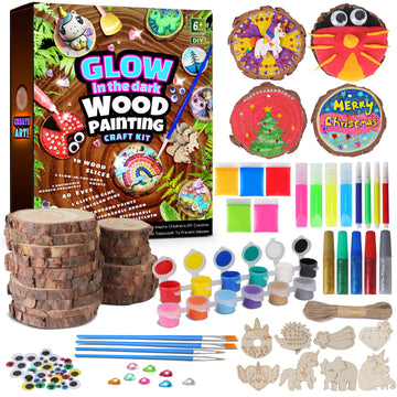 EPUMP Kids Wooden Painting Kit - Glow in The Dark Arts and Crafts Supplies for Boys Girls Ages 5-12 - Wood Slice Craft Activitie