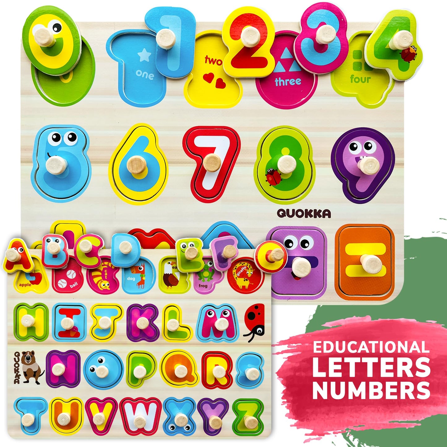Quokka Wooden Puzzles For Toddlers Ages 1-3-5 In A Bag - Alphabet Learning Kids Puzzle 2-4 Year Old - Educational Wood Travel To