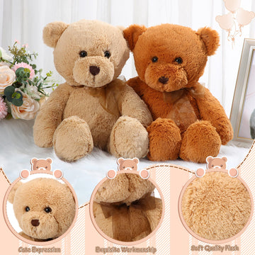 Wettarn 2 Pack Plush Bear Stuffed Animal 18 Inch Cuddly Bears Plush Cute Stuffed With Bow For Children'S Day Valentine Day Birth