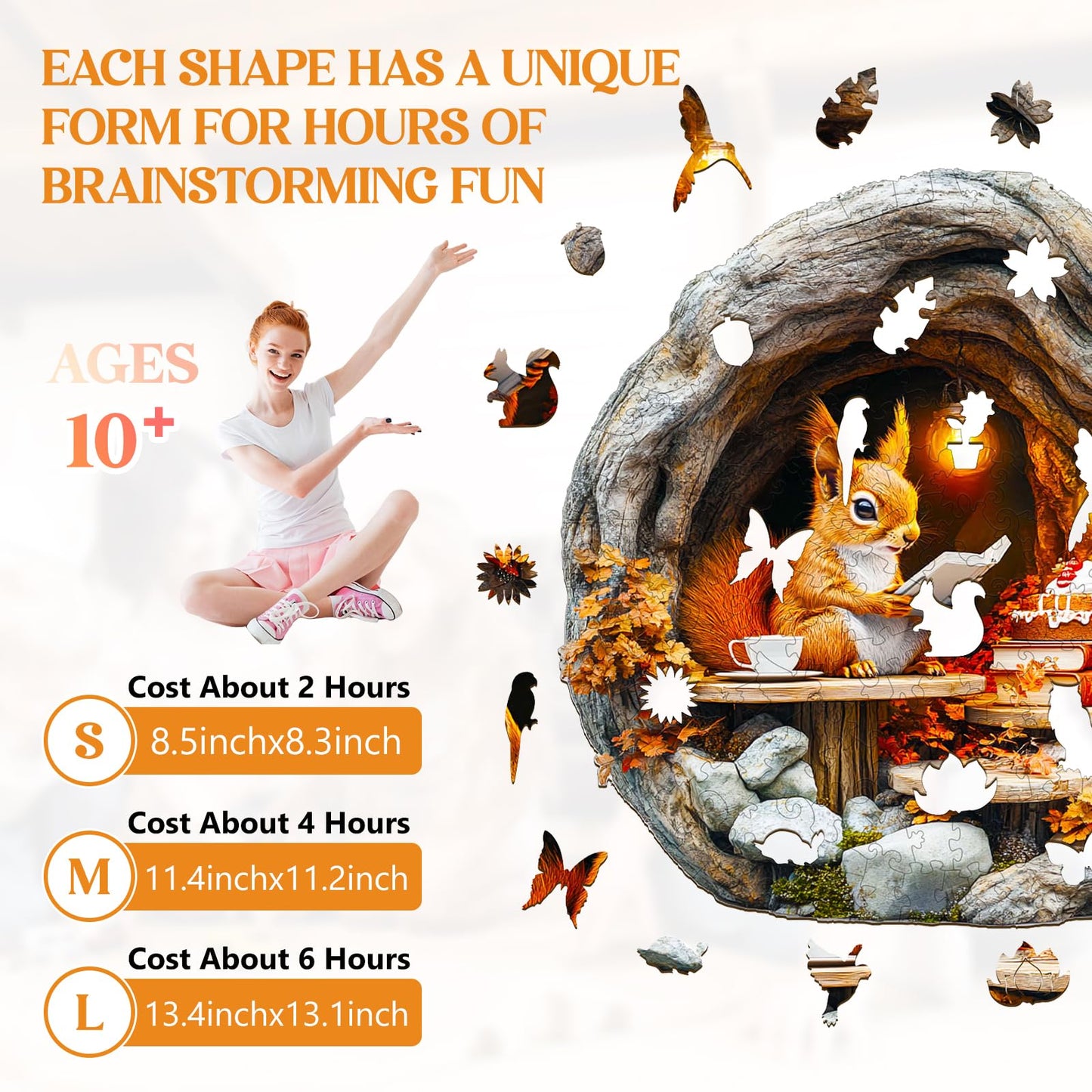 Wooden Puzzles for mature-themeds  Wooden Jigsaw Puzzles for mature-themeds Kids  3D Burrow Squirrel Unique Shaped Wood Puzzles mature-themed  Creative Birthday Gifts for Friends Family Game (8.5 * 8.3in 100pcs)