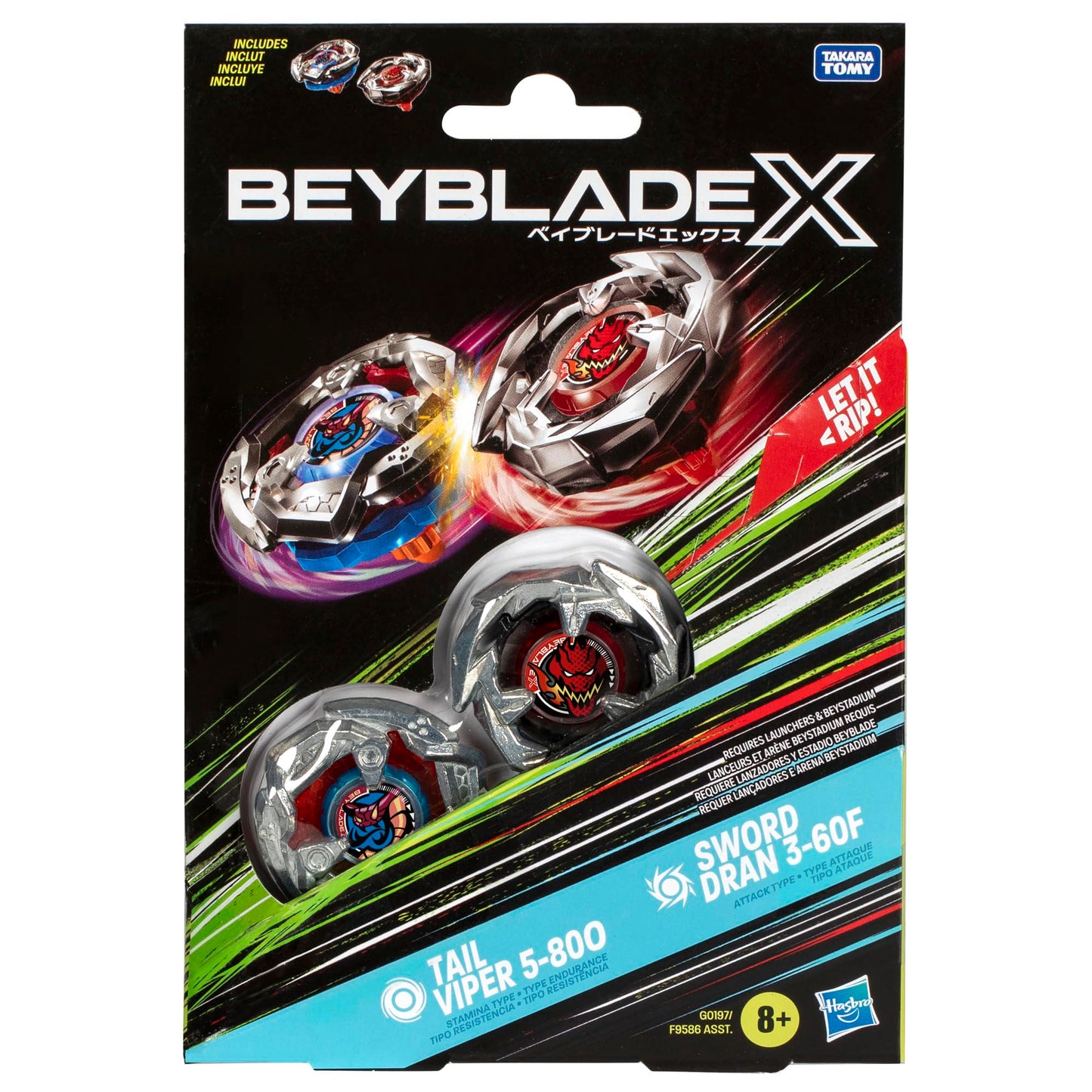 Beyblade Dual Pack Set: Tail Viper 5-80O & Sword Dran 3-60F Right-Spinning Battling Tops for Kids