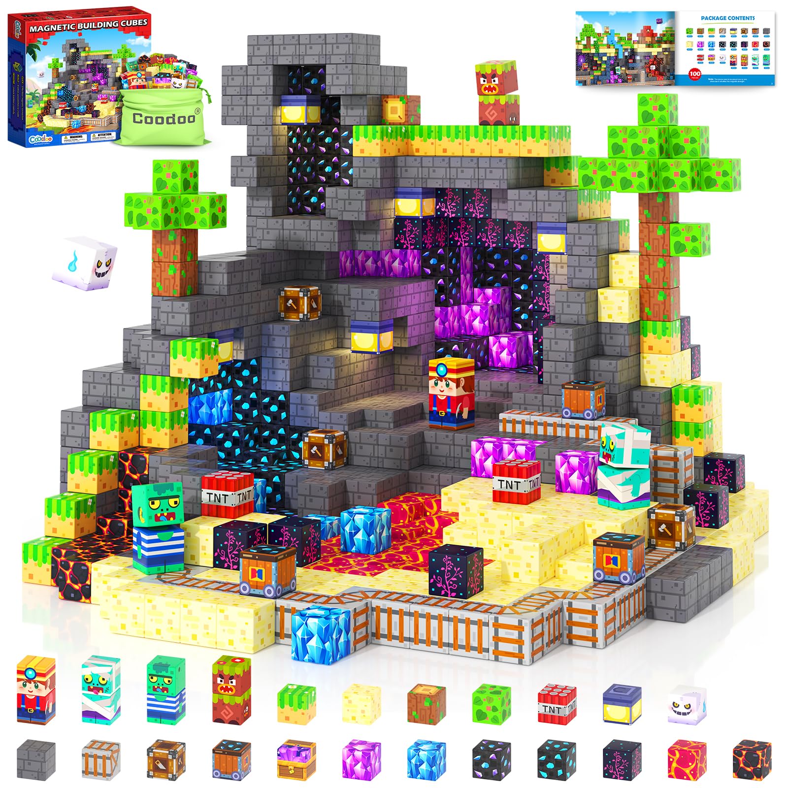 Magnetic Blocks  Build Mine Magnet World Set for Kids Ages 4-8  Magnetic Tiles Toddler Outdoor Toy STEM Construction Building Blocks Sensory Toys for Boys & Girls Ages 3+ Kids Games