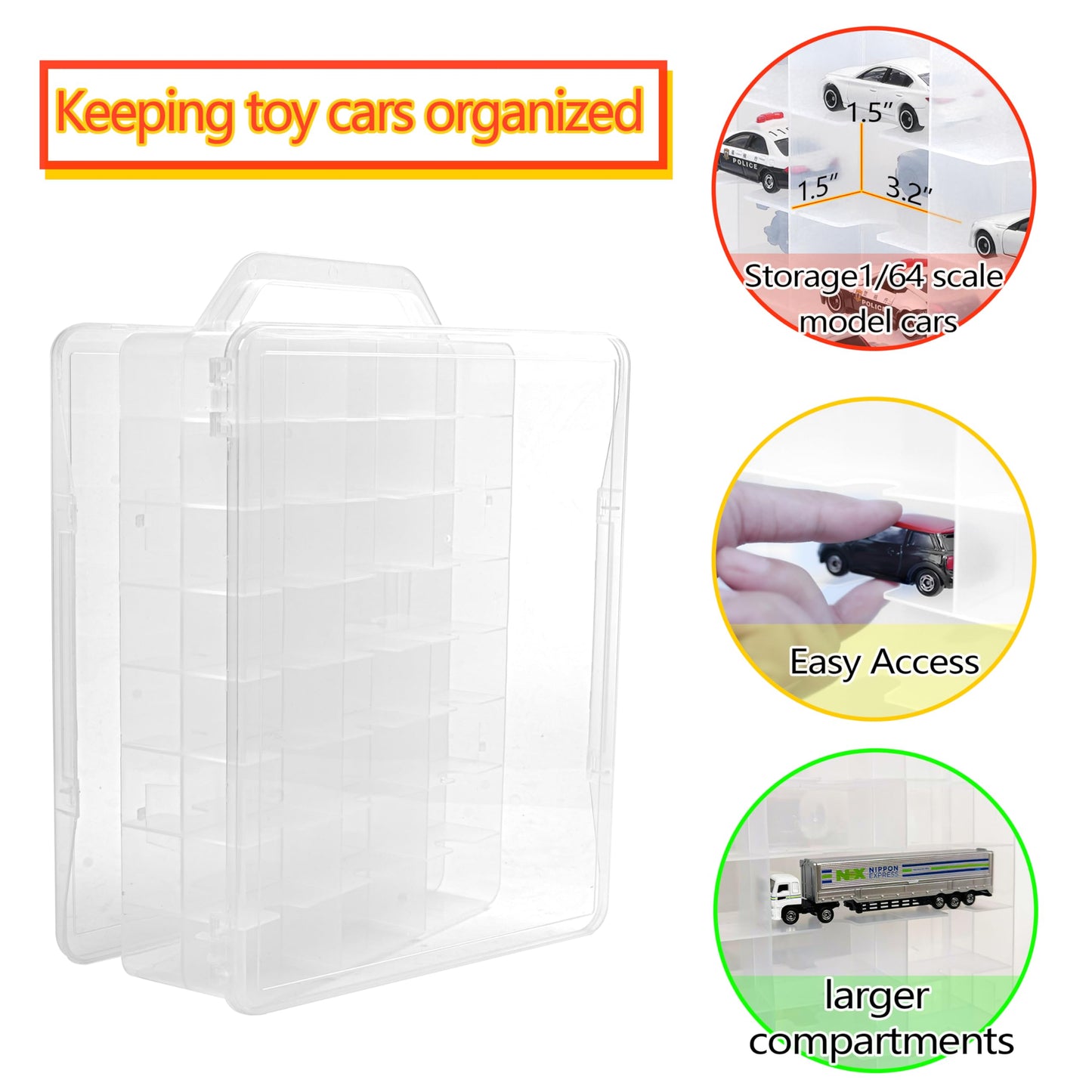 Yyds 48-Car Storage Case With Handle,Double Sided Storage Case For Toy Cars, Matchbox Cars,1:64 Scale Toy Model Cars,Toy Car Sto