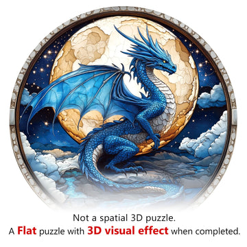 Wooden Puzzles for mature-themeds  Unique Animal Shaped Moonlit Blue Dragon mature-themed Puzzle  3D Vision Wooden Jigsaw Puzzles mature-themed  Challenging Creative Gifts Family Games 11.4 * 11.4in 200pcs