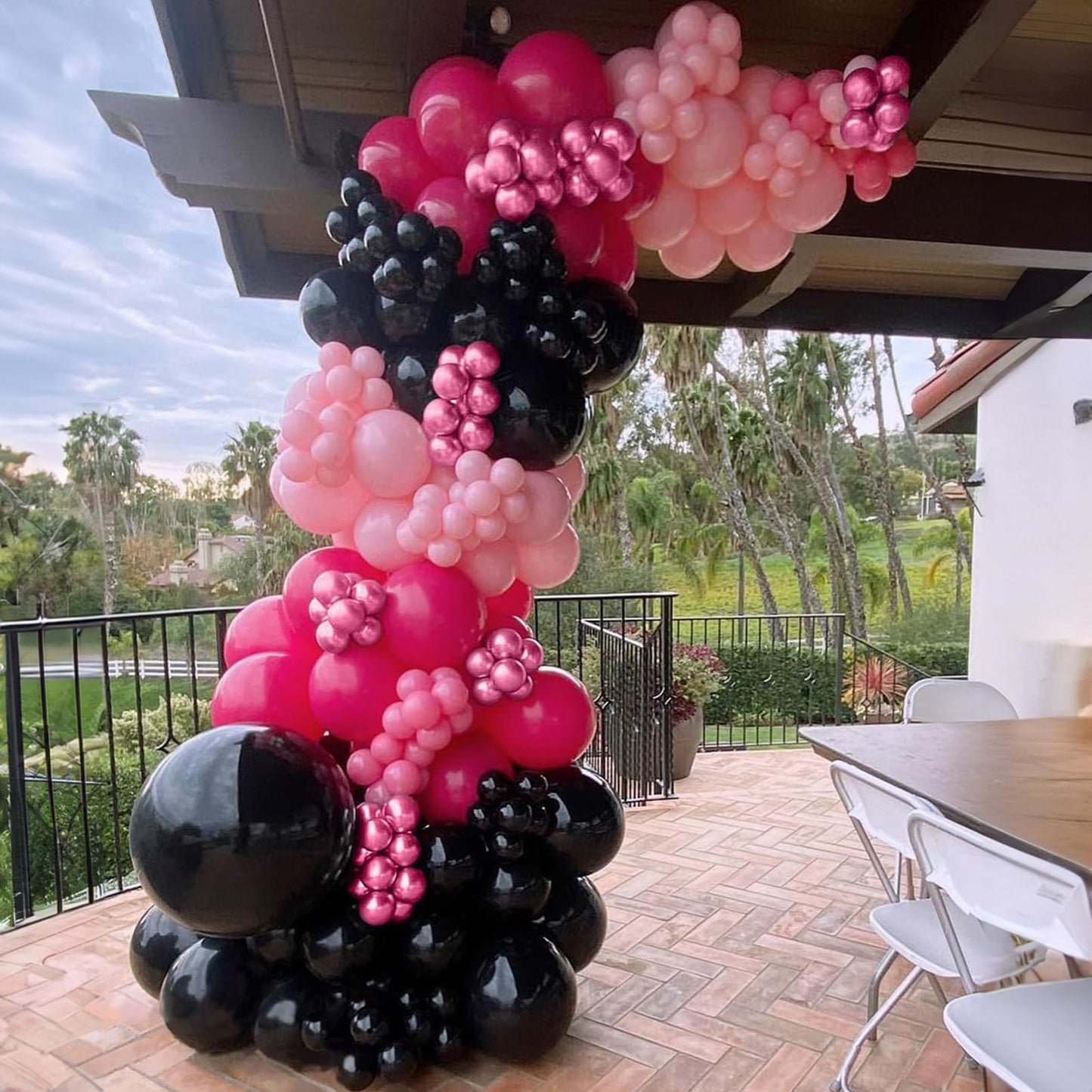 Pink And Black Balloons, 12 Inch Hot Pink Pastel Pink Black Balloon With Black Pink Confetti Balloons For Girls Women Birthday B