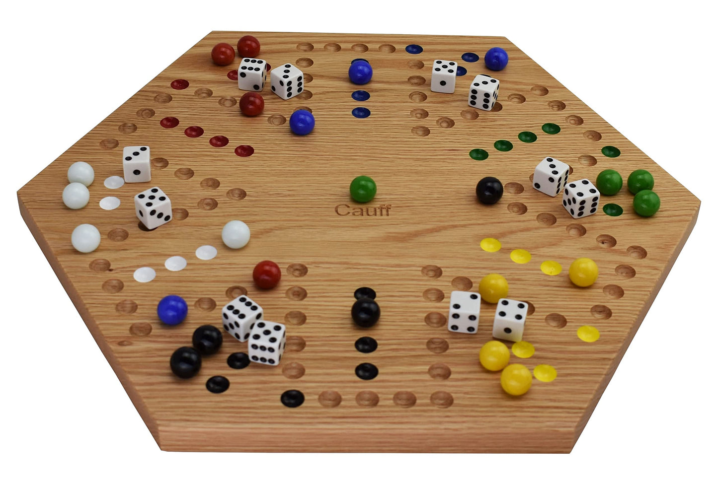 Cauff Solid Oak Double Sided Marble Board Game - 20 Inch, Hand Painted, Brown Wood